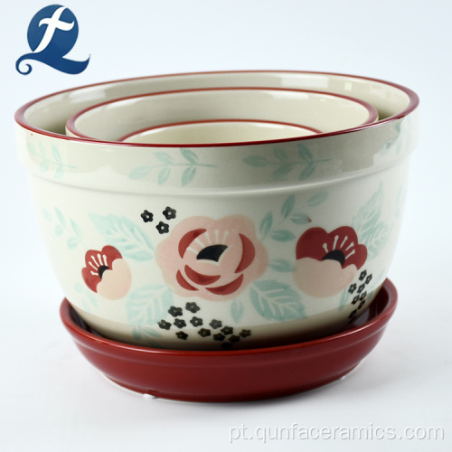 Vasos de flores de cerâmica de três camadas pintados à mão